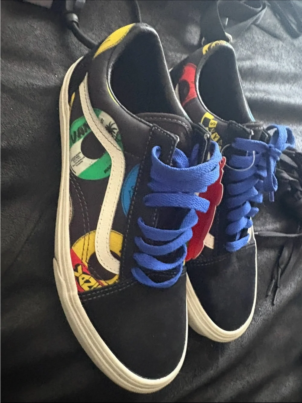 Vans Kids Black Skate Shoes with Blue Laces